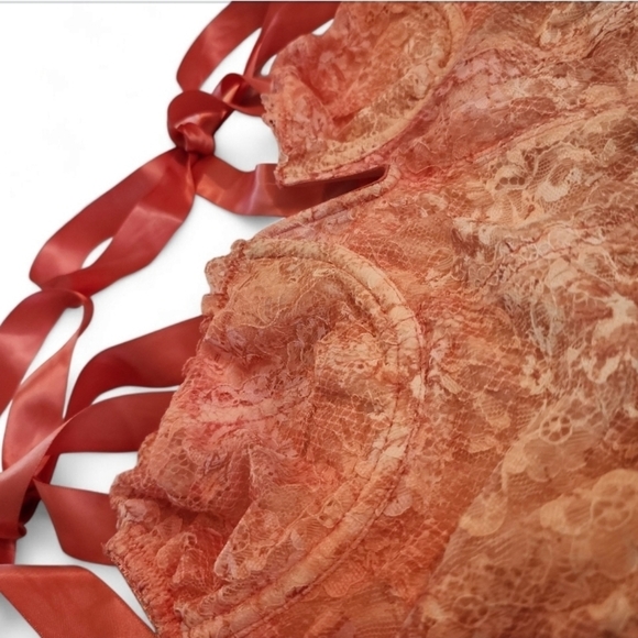 URBAN OUTFITTERS Out From Under COQUETTE Pink Cream Lace Corset Top Bow Straps - Picture 5 of 11